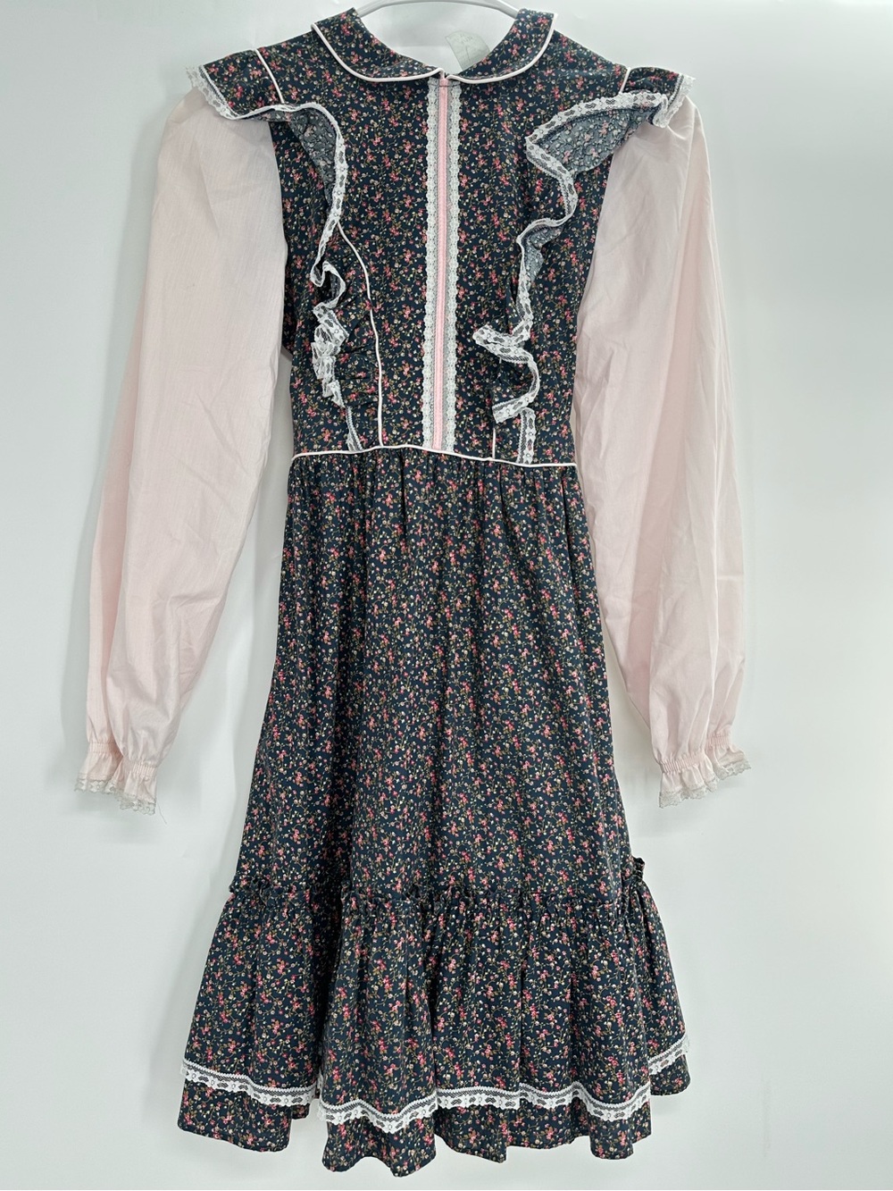 Vintage Girls Bryan Prairie Floral Lace Ruffle Dress Size 12 USA Made